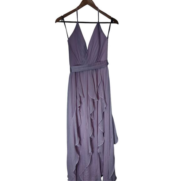 NEW Vera Wang Chiffon Halter Ruffle Dress Maxi Long Bridesmaid blush Size 0 - Picture 3 of 7